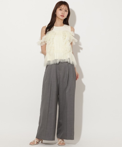 AND COUTURE(アンドクチュール)の「ベルト付きハイウエストワイドパンツ(その他パンツ・レディース・ベージュ/イエロー/ライトグレー・MEDIUM/SMALL)」の2枚目の写真