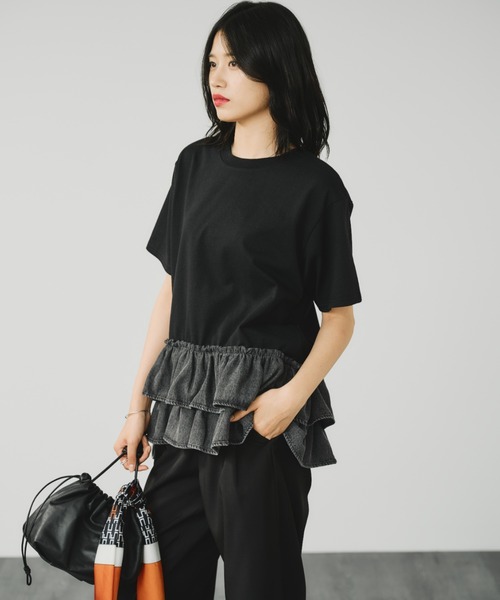 A.D.C.L.(エーディーシーエル)の「デニムフリル切替 半袖Tシャツ(Tシャツ/カットソー・レディース・ホワイト/ブラック・M/L)」の21枚目の写真