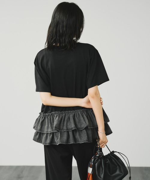 A.D.C.L.(エーディーシーエル)の「デニムフリル切替 半袖Tシャツ(Tシャツ/カットソー・レディース・ホワイト/ブラック・M/L)」の22枚目の写真
