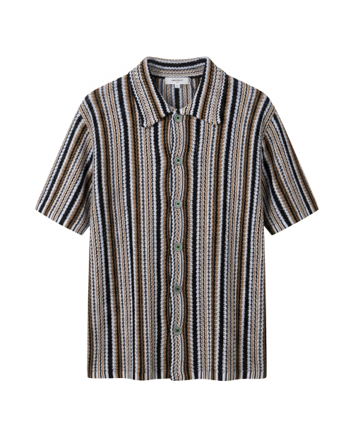 UNDEROFF(アンダーオフ)の「マルチストライプクロシェ半袖ニットシャツ(ニット/セーター・メンズ・ブラック・LARGE/MEDIUM/X-LARGE)」の5枚目の写真