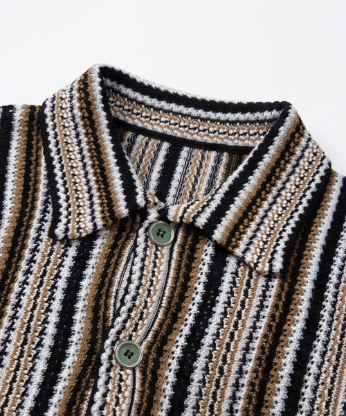 UNDEROFF(アンダーオフ)の「マルチストライプクロシェ半袖ニットシャツ(ニット/セーター・メンズ・ブラック・LARGE/MEDIUM/X-LARGE)」の4枚目の写真