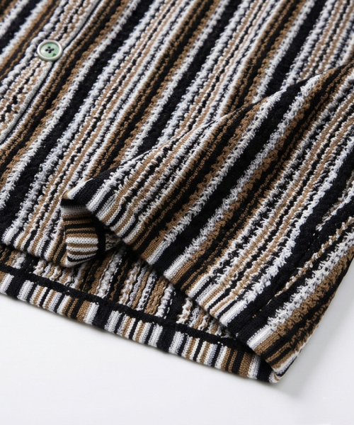 UNDEROFF(アンダーオフ)の「マルチストライプクロシェ半袖ニットシャツ(ニット/セーター・メンズ・ブラック・LARGE/MEDIUM/X-LARGE)」の3枚目の写真