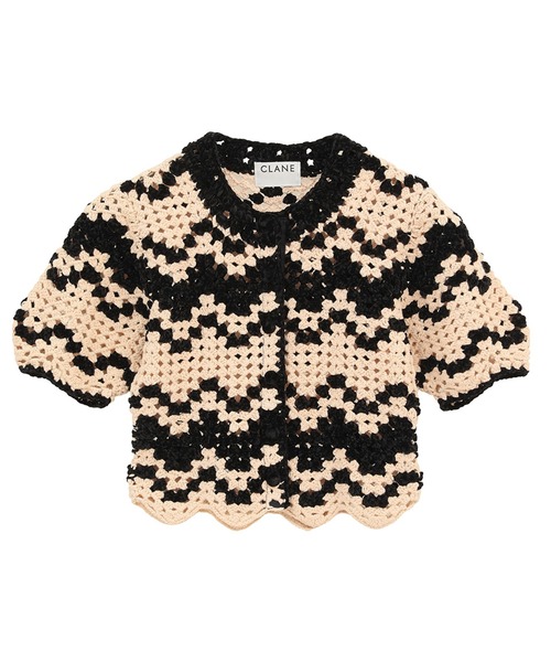CLANE(クラネ)の「【CLANE】MALL BORDER HAND CROCHET KNIT CARDIGAN(カーディガン/ボレロ・レディース・ベージュ/ブラック/ブラウン・1)」の2枚目の写真