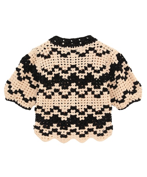 CLANE(クラネ)の「【CLANE】MALL BORDER HAND CROCHET KNIT CARDIGAN(カーディガン/ボレロ・レディース・ベージュ/ブラック/ブラウン・1)」の4枚目の写真