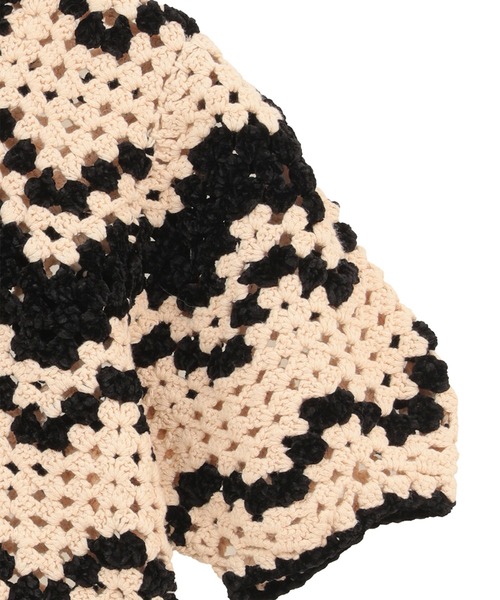 CLANE(クラネ)の「【CLANE】MALL BORDER HAND CROCHET KNIT CARDIGAN(カーディガン/ボレロ・レディース・ベージュ/ブラック/ブラウン・1)」の6枚目の写真