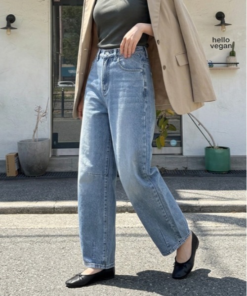 SUGAR BISKET(シュガービスケット)の「コットンカーブワイドデニムパンツ(デニムパンツ・レディース・ピンク/ワンウォッシュ/ブルー/ベージュ/イエロー・L/M)」の3枚目の写真
