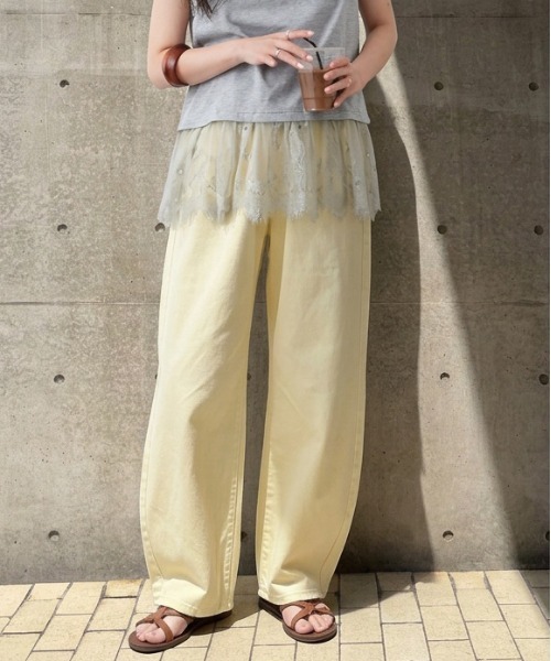SUGAR BISKET(シュガービスケット)の「コットンカーブワイドデニムパンツ(デニムパンツ・レディース・ピンク/ワンウォッシュ/ブルー/ベージュ/イエロー・L/M)」の4枚目の写真