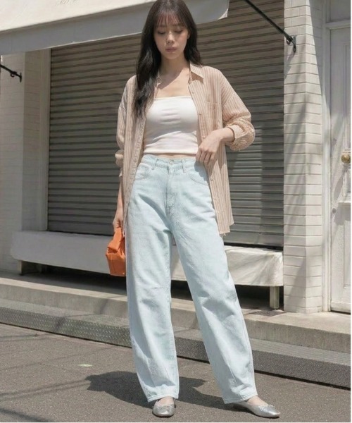 SUGAR BISKET(シュガービスケット)の「コットンカーブワイドデニムパンツ(デニムパンツ・レディース・ピンク/ワンウォッシュ/ブルー/ベージュ/イエロー・L/M)」の10枚目の写真