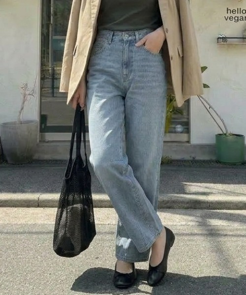 SUGAR BISKET(シュガービスケット)の「コットンカーブワイドデニムパンツ(デニムパンツ・レディース・ピンク/ワンウォッシュ/ブルー/ベージュ/イエロー・L/M)」の12枚目の写真