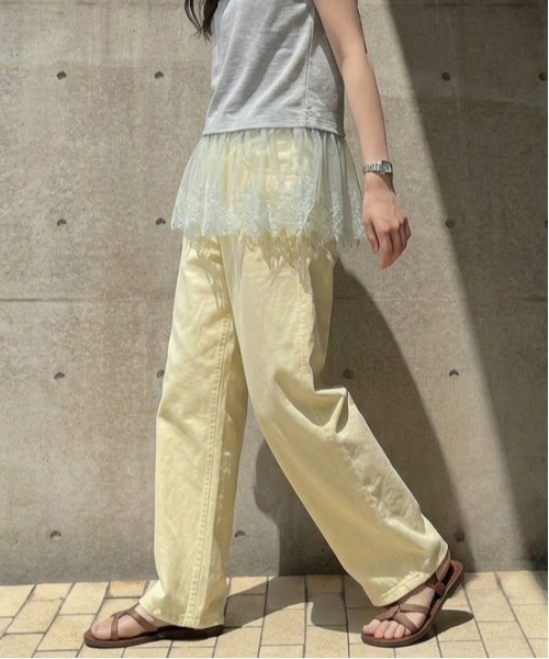 SUGAR BISKET(シュガービスケット)の「コットンカーブワイドデニムパンツ(デニムパンツ・レディース・ピンク/ワンウォッシュ/ブルー/ベージュ/イエロー・L/M)」の16枚目の写真