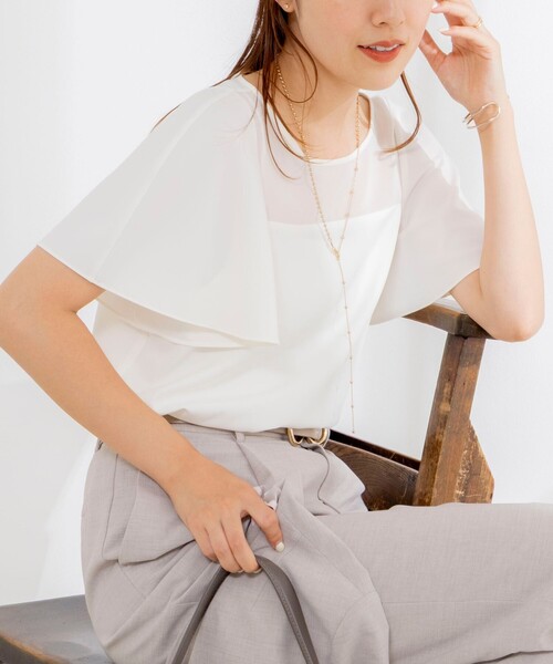 NOLLEY’S(ノーリーズ)の「《接触冷感》ウォッシャブルシアー切替ツイルブラウス(シャツ/ブラウス・レディース・オフホワイト/ライトグレー/ブラック・36/38)」の2枚目の写真