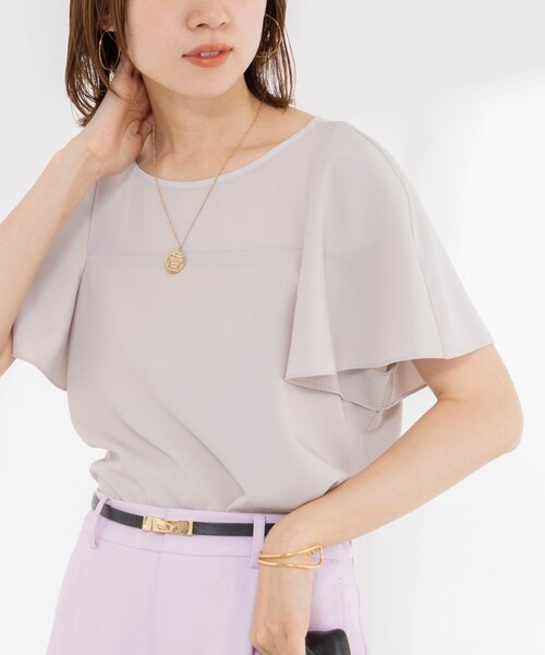 NOLLEY’S(ノーリーズ)の「《接触冷感》ウォッシャブルシアー切替ツイルブラウス(シャツ/ブラウス・レディース・オフホワイト/ライトグレー/ブラック・36/38)」の1枚目の写真