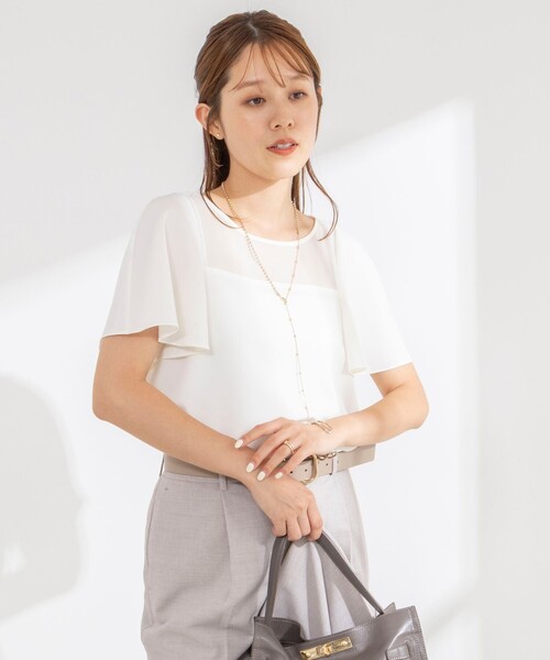 NOLLEY’S(ノーリーズ)の「《接触冷感》ウォッシャブルシアー切替ツイルブラウス(シャツ/ブラウス・レディース・オフホワイト/ライトグレー/ブラック・36/38)」の5枚目の写真