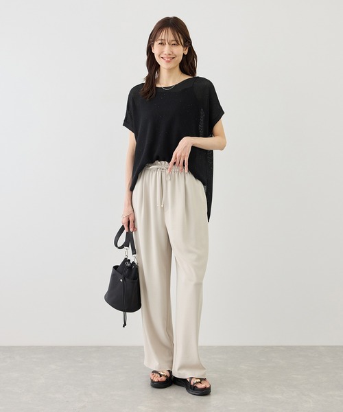ROPE' PICNIC(ロペピクニック)の「プチスパンコールフレンチスリーブメッシュニット(ニット/セーター・レディース・オフホワイト/キャメル/サックスブルー/ブラック・FREE)」の5枚目の写真
