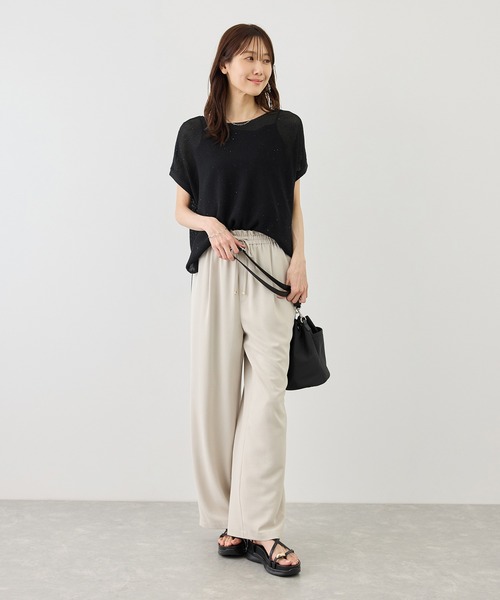 ROPE' PICNIC(ロペピクニック)の「プチスパンコールフレンチスリーブメッシュニット(ニット/セーター・レディース・オフホワイト/キャメル/サックスブルー/ブラック・FREE)」の6枚目の写真
