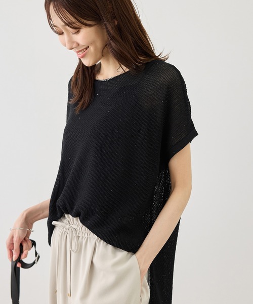 ROPE' PICNIC(ロペピクニック)の「プチスパンコールフレンチスリーブメッシュニット(ニット/セーター・レディース・オフホワイト/キャメル/サックスブルー/ブラック・FREE)」の7枚目の写真