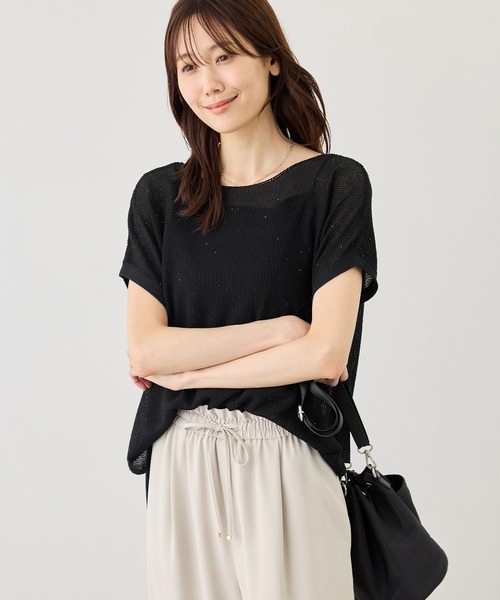 ROPE' PICNIC(ロペピクニック)の「プチスパンコールフレンチスリーブメッシュニット(ニット/セーター・レディース・オフホワイト/キャメル/サックスブルー/ブラック・FREE)」の8枚目の写真