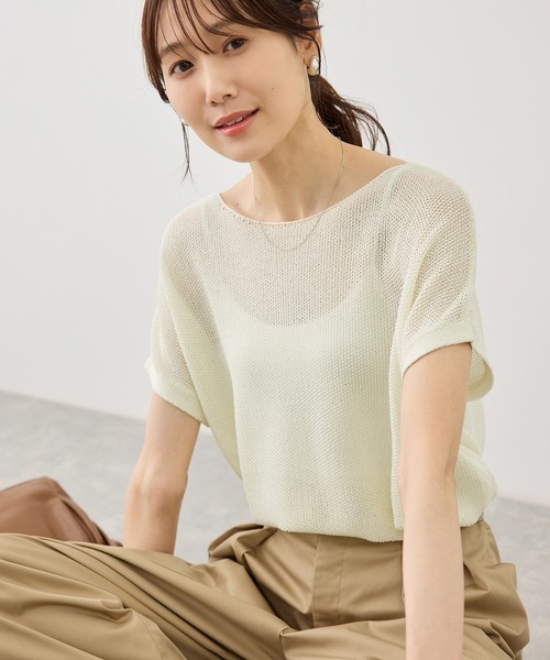 ROPE' PICNIC(ロペピクニック)の「プチスパンコールフレンチスリーブメッシュニット(ニット/セーター・レディース・オフホワイト/キャメル/サックスブルー/ブラック・FREE)」の14枚目の写真