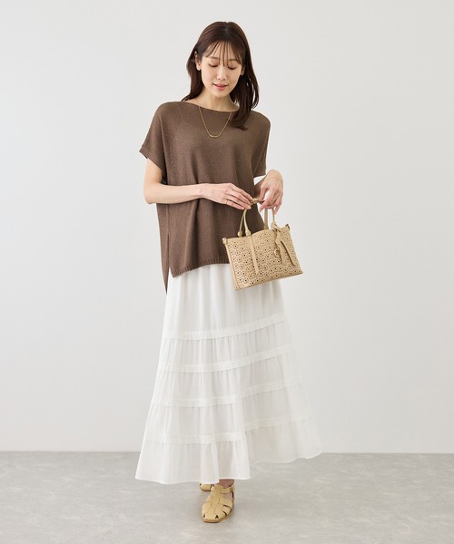 ROPE' PICNIC(ロペピクニック)の「プチスパンコールフレンチスリーブメッシュニット(ニット/セーター・レディース・オフホワイト/キャメル/サックスブルー/ブラック・FREE)」の17枚目の写真