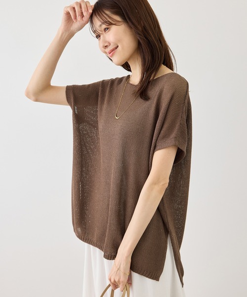 ROPE' PICNIC(ロペピクニック)の「プチスパンコールフレンチスリーブメッシュニット(ニット/セーター・レディース・オフホワイト/キャメル/サックスブルー/ブラック・FREE)」の19枚目の写真