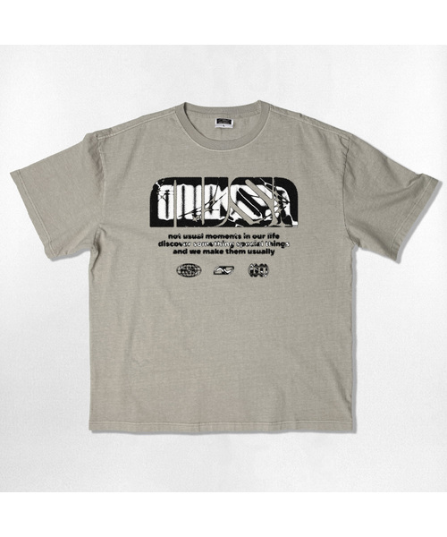 NOTUSUAL(ノットユージュアル)の「NUSL グランジロゴ オーバーサイズ ピグメント 半袖Tシャツ 5色(Tシャツ/カットソー・レディース・チャコール/チャコールグレー/グリーン/ベージュ/スカイブルー・MEDIUM/LARGE/SMALL/X-LARGE)」の4枚目の写真