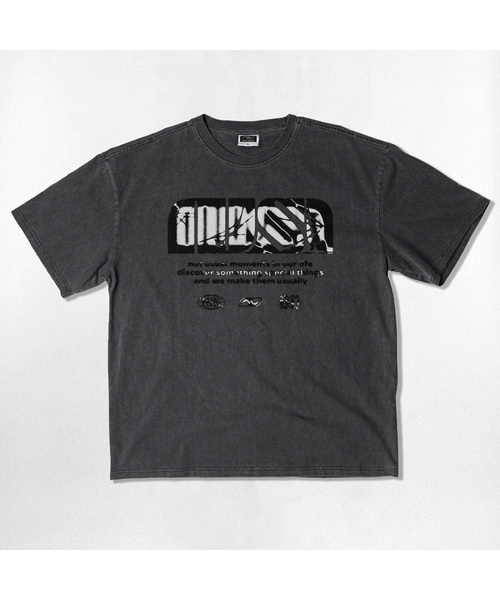 NOTUSUAL(ノットユージュアル)の「NUSL グランジロゴ オーバーサイズ ピグメント 半袖Tシャツ 5色(Tシャツ/カットソー・レディース・チャコール/チャコールグレー/グリーン/ベージュ/スカイブルー・MEDIUM/LARGE/SMALL/X-LARGE)」の3枚目の写真