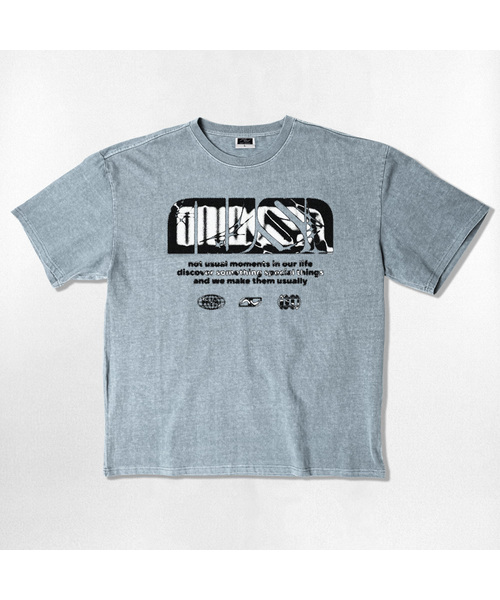NOTUSUAL(ノットユージュアル)の「NUSL グランジロゴ オーバーサイズ ピグメント 半袖Tシャツ 5色(Tシャツ/カットソー・レディース・チャコール/チャコールグレー/グリーン/ベージュ/スカイブルー・MEDIUM/LARGE/SMALL/X-LARGE)」の1枚目の写真