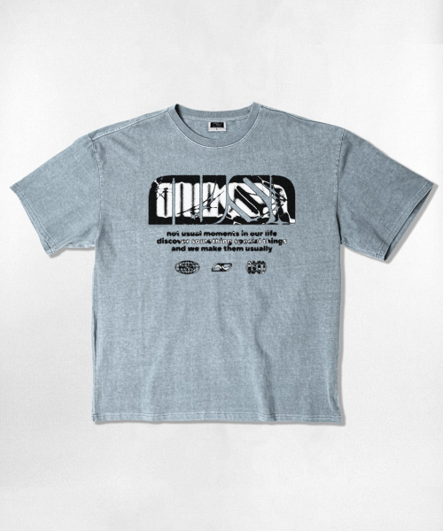 NOTUSUAL(ノットユージュアル)の「NUSL グランジロゴ オーバーサイズ ピグメント 半袖Tシャツ 5色(Tシャツ/カットソー・レディース・チャコール/チャコールグレー/グリーン/ベージュ/スカイブルー・MEDIUM/LARGE/SMALL/X-LARGE)」の6枚目の写真