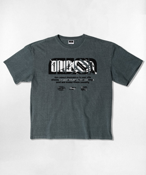 NOTUSUAL(ノットユージュアル)の「NUSL グランジロゴ オーバーサイズ ピグメント 半袖Tシャツ 5色(Tシャツ/カットソー・レディース・チャコール/チャコールグレー/グリーン/ベージュ/スカイブルー・MEDIUM/LARGE/SMALL/X-LARGE)」の8枚目の写真