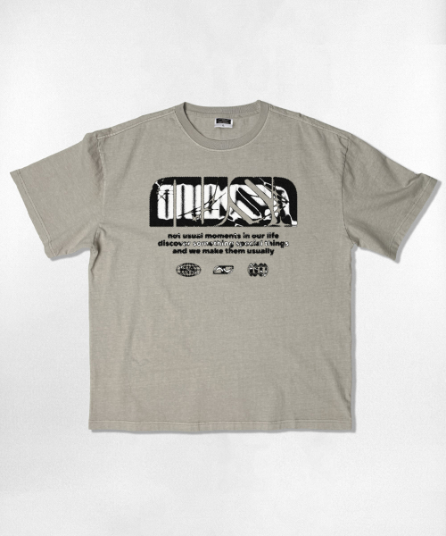 NOTUSUAL(ノットユージュアル)の「NUSL グランジロゴ オーバーサイズ ピグメント 半袖Tシャツ 5色(Tシャツ/カットソー・レディース・チャコール/チャコールグレー/グリーン/ベージュ/スカイブルー・MEDIUM/LARGE/SMALL/X-LARGE)」の9枚目の写真