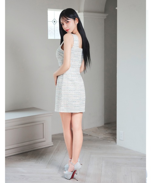 DAZZY（デイジー）の「ツイード谷間ジップウエストビジュータイトミニ丈キャバドレス（ドレス・レディース・ブルー・S/L/M）」の11枚目の写真