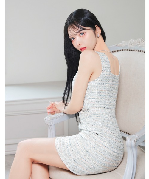 DAZZY（デイジー）の「ツイード谷間ジップウエストビジュータイトミニ丈キャバドレス（ドレス・レディース・ブルー・S/L/M）」の10枚目の写真
