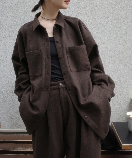 select MOCA by son(セレクトモカバイソン)の「ウールライクオーバーシャツ【セットアップ対応】【by SON】(シャツ/ブラウス・レディース・ブラウン/ブラック・FREE)」の1枚目の写真