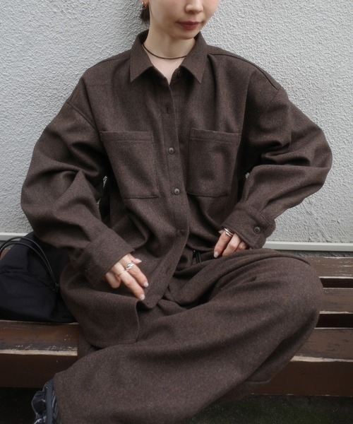 select MOCA by son(セレクトモカバイソン)の「ウールライクオーバーシャツ【セットアップ対応】【by SON】(シャツ/ブラウス・レディース・ブラウン/ブラック・FREE)」の6枚目の写真