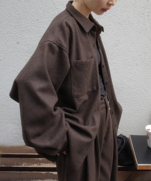 select MOCA by son(セレクトモカバイソン)の「ウールライクオーバーシャツ【セットアップ対応】【by SON】(シャツ/ブラウス・レディース・ブラウン/ブラック・FREE)」の7枚目の写真
