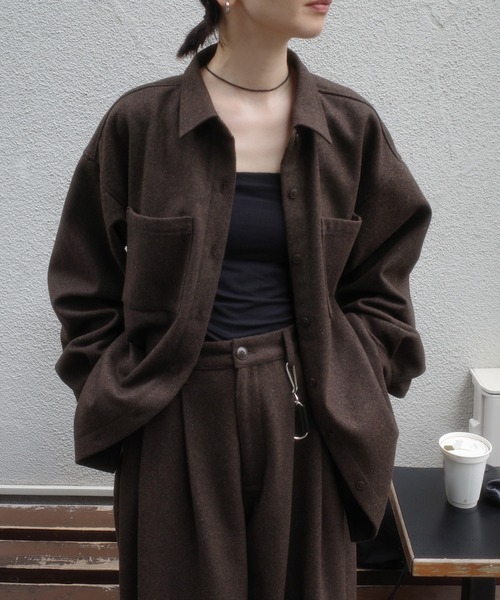 select MOCA by son(セレクトモカバイソン)の「ウールライクオーバーシャツ【セットアップ対応】【by SON】(シャツ/ブラウス・レディース・ブラウン/ブラック・FREE)」の5枚目の写真