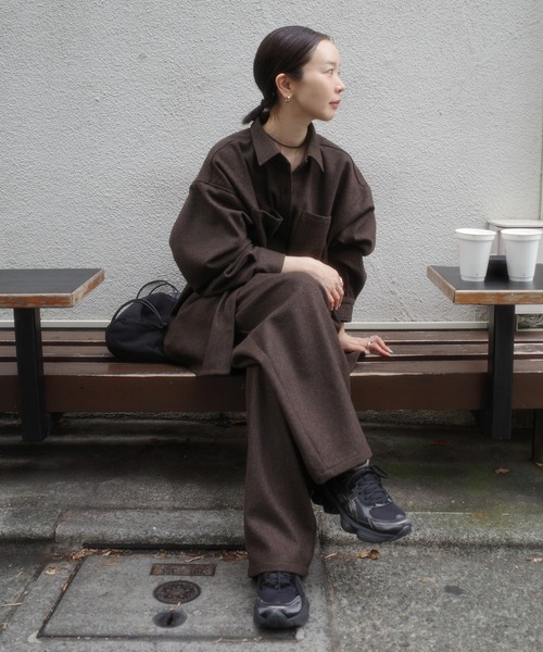 select MOCA by son(セレクトモカバイソン)の「ウールライクオーバーシャツ【セットアップ対応】【by SON】(シャツ/ブラウス・レディース・ブラウン/ブラック・FREE)」の8枚目の写真