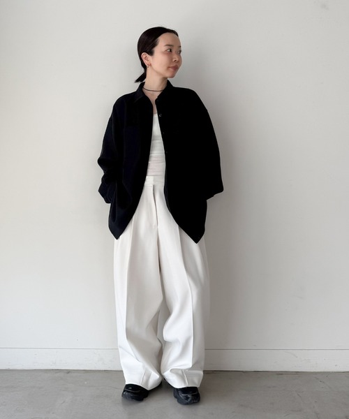 select MOCA by son(セレクトモカバイソン)の「ウールライクオーバーシャツ【セットアップ対応】【by SON】(シャツ/ブラウス・レディース・ブラウン/ブラック・FREE)」の4枚目の写真