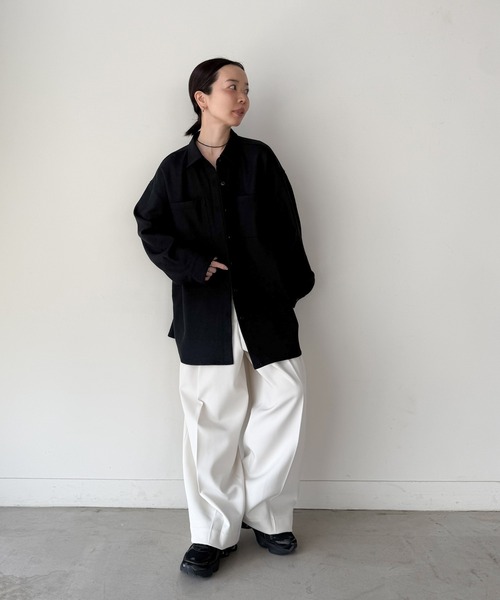 select MOCA by son(セレクトモカバイソン)の「ウールライクオーバーシャツ【セットアップ対応】【by SON】(シャツ/ブラウス・レディース・ブラウン/ブラック・FREE)」の18枚目の写真