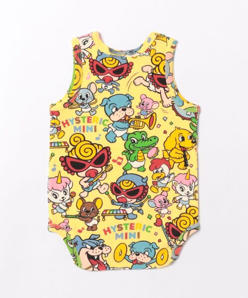 HYSTERIC MINI(ヒステリックミニ)の「HYS-MINI BAND CLUB 総柄ノースリーブロンパース(ロンパース・キッズ・イエロー系その他・80/70)」の2枚目の写真