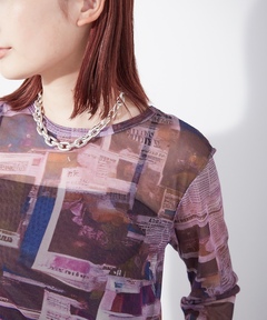 セール】2WAY EMOTIONAL COLLAGE SHEER TOP（Tシャツ/カットソー