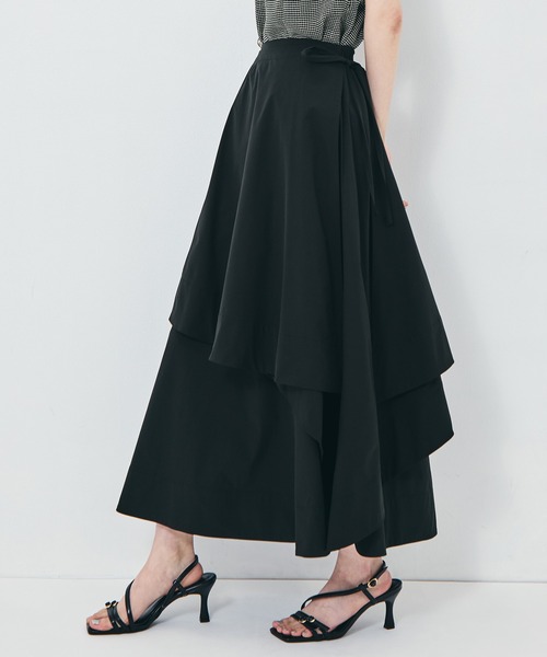 STUDIOUS(ステュディオス)の「【STUDIOUS/ステュディオス】Asymmetry Wrap Layer Skirt/アシンメトリーラップレイヤースカート/ウォッシャブル/オフィスカジュアル(スカート・レディース・カーキ/ブラック・FREE)」の2枚目の写真