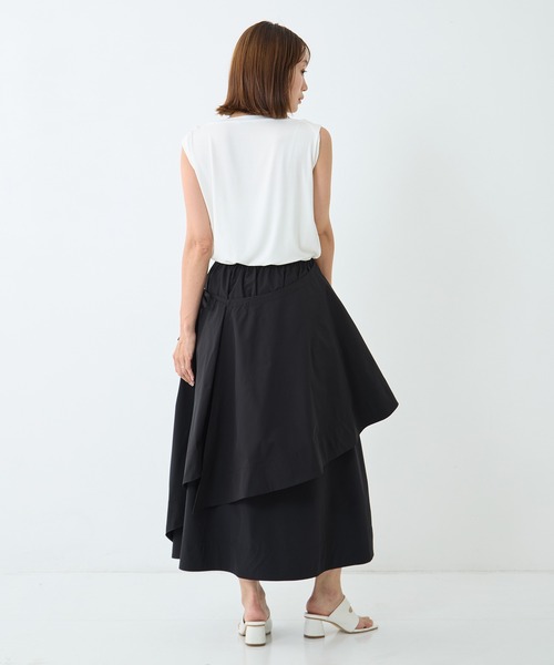 STUDIOUS(ステュディオス)の「【STUDIOUS/ステュディオス】Asymmetry Wrap Layer Skirt/アシンメトリーラップレイヤースカート/ウォッシャブル/オフィスカジュアル(スカート・レディース・カーキ/ブラック・FREE)」の4枚目の写真
