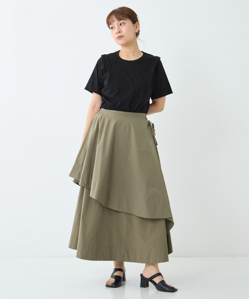 STUDIOUS(ステュディオス)の「【STUDIOUS/ステュディオス】Asymmetry Wrap Layer Skirt/アシンメトリーラップレイヤースカート/ウォッシャブル/オフィスカジュアル(スカート・レディース・カーキ/ブラック・FREE)」の7枚目の写真