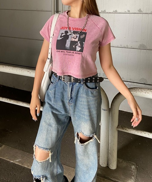 non-hedge（ノンヘッジ）の「ブリーチ転写ショート丈Tシャツ（Tシャツ/カットソー・レディース・ブラック/ピンク/ブルー/グレー・FREE）」の7枚目の写真