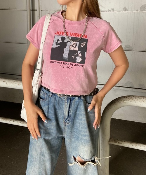 non-hedge（ノンヘッジ）の「ブリーチ転写ショート丈Tシャツ（Tシャツ/カットソー・レディース・ブラック/ピンク/ブルー/グレー・FREE）」の8枚目の写真