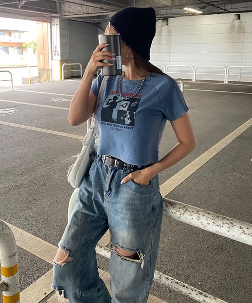 non-hedge（ノンヘッジ）の「ブリーチ転写ショート丈Tシャツ（Tシャツ/カットソー・レディース・ブラック/ピンク/ブルー/グレー・FREE）」の10枚目の写真