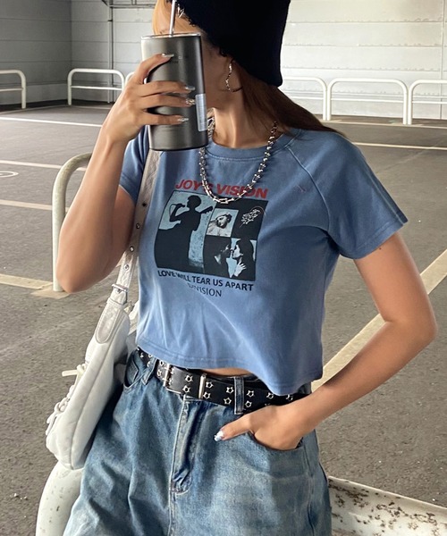 non-hedge（ノンヘッジ）の「ブリーチ転写ショート丈Tシャツ（Tシャツ/カットソー・レディース・ブラック/ピンク/ブルー/グレー・FREE）」の11枚目の写真