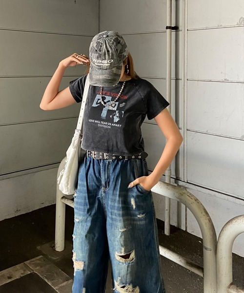 non-hedge（ノンヘッジ）の「ブリーチ転写ショート丈Tシャツ（Tシャツ/カットソー・レディース・ブラック/ピンク/ブルー/グレー・FREE）」の15枚目の写真