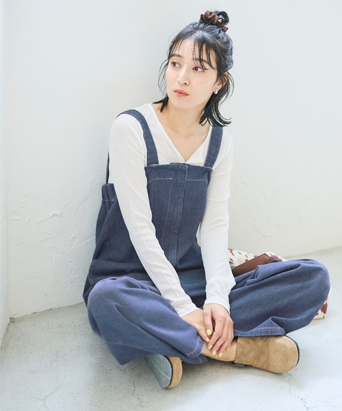 coca(coca)(コカ)の「フロントジップデニムサロペット(サロペット/オーバーオール・レディース・ブルー・L)」の9枚目の写真